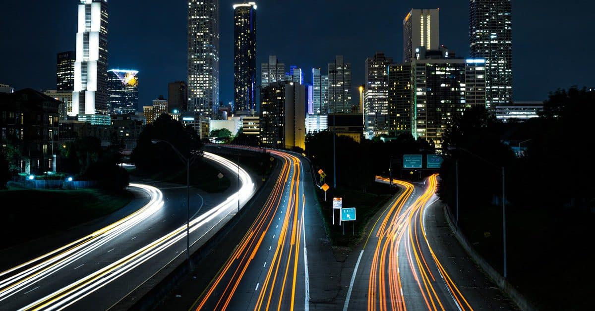 Image of highway traffic at night. Increase blog traffic