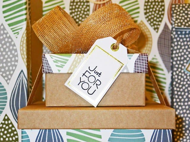 Gift boxes with a tag that says "Just for you"